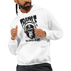 Trance Gorilla men's graphic hoodie in white with bold gorilla artwork, streetwear staple.
