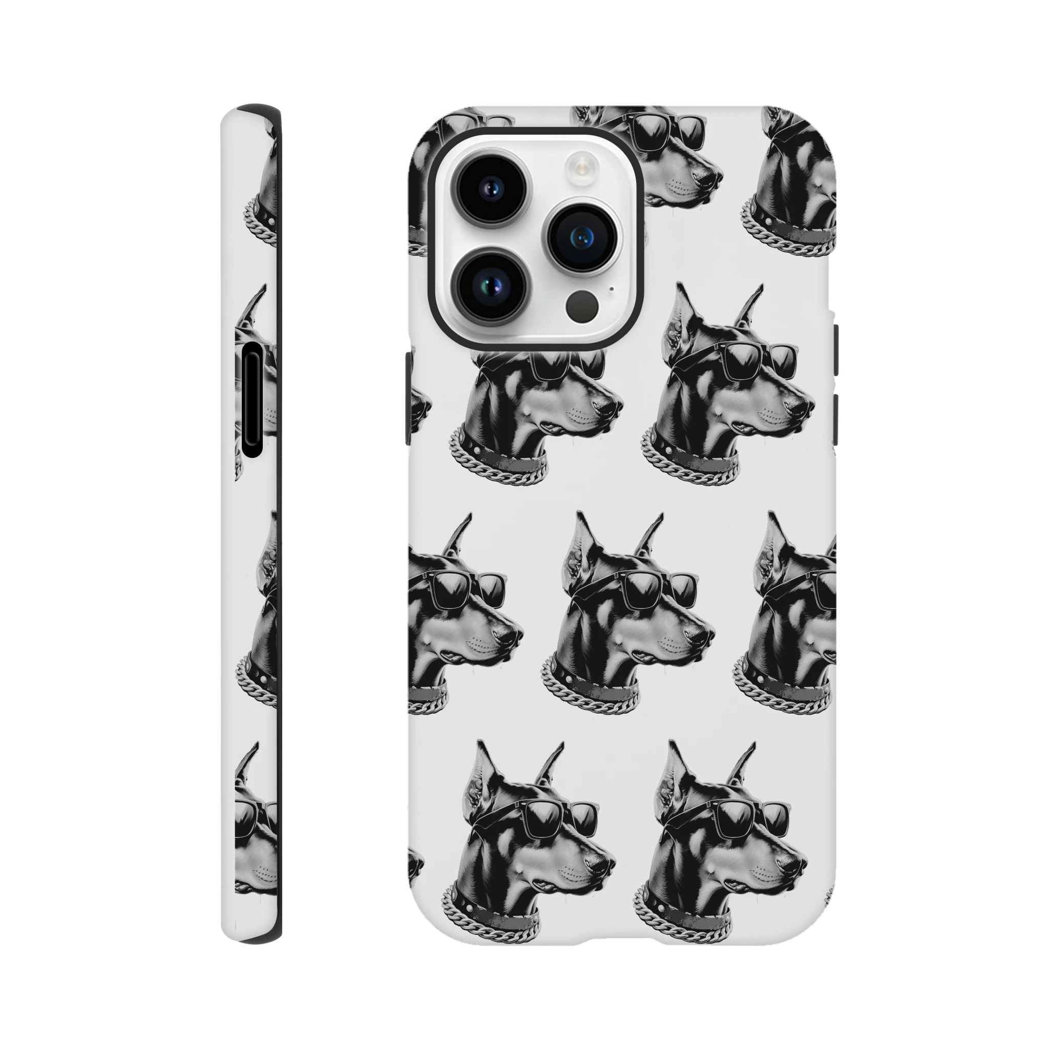Gangster dog wraparound print dual-layer protective glossy iPhone case for iPhone 16, 15, 14, 13