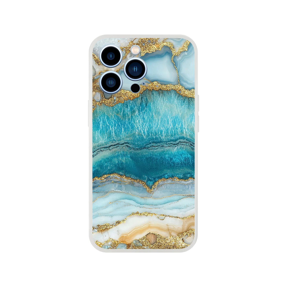 Blue and gold marble Ocean Agate iPhone case for iPhone 13-16 with slim, shock-absorbing protection
