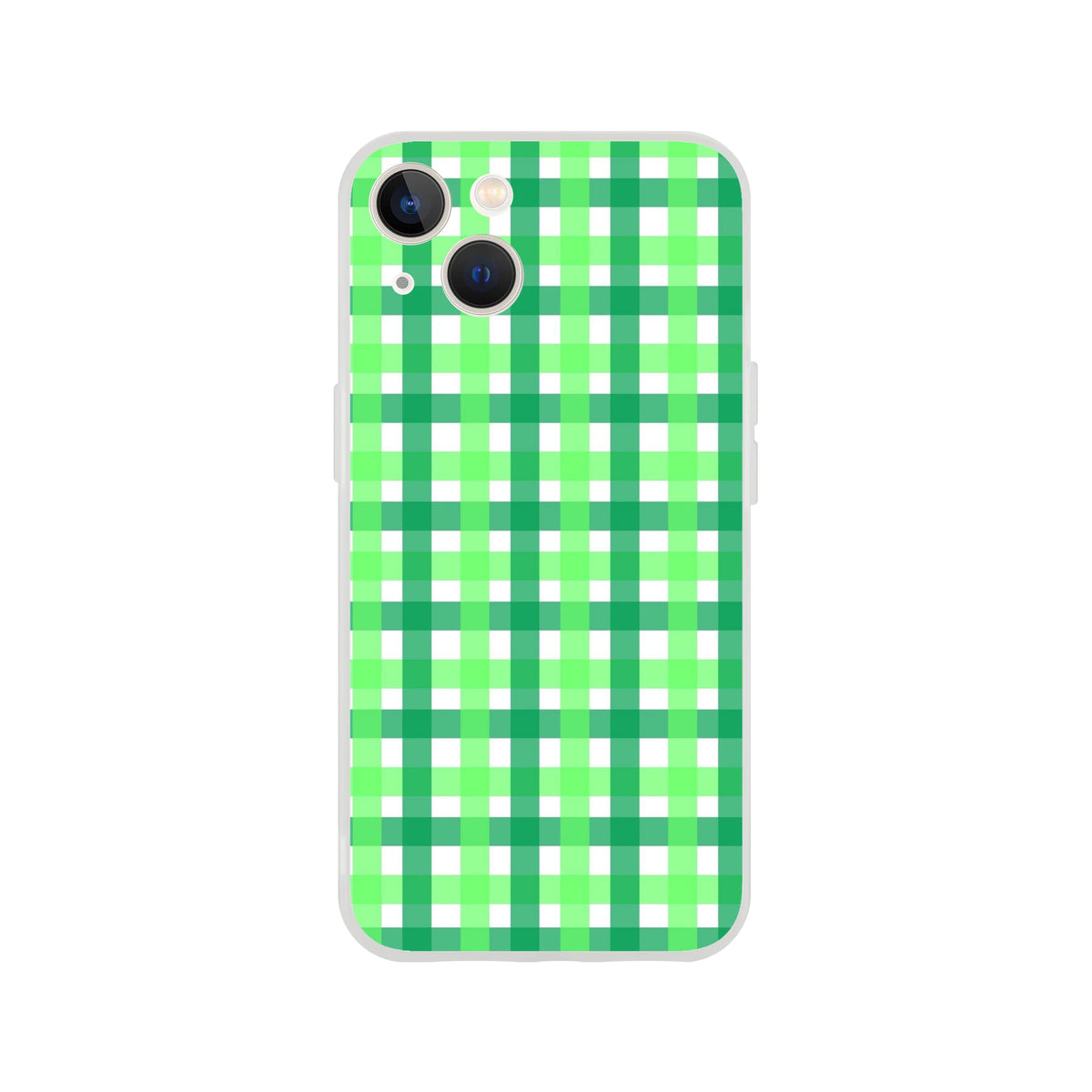 Green gingham iPhone case with a bold lime-green checkered pattern.