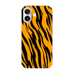 Orange and black tiger print iPhone case for 13-16, slim matte shell with bold animal aesthetic.
