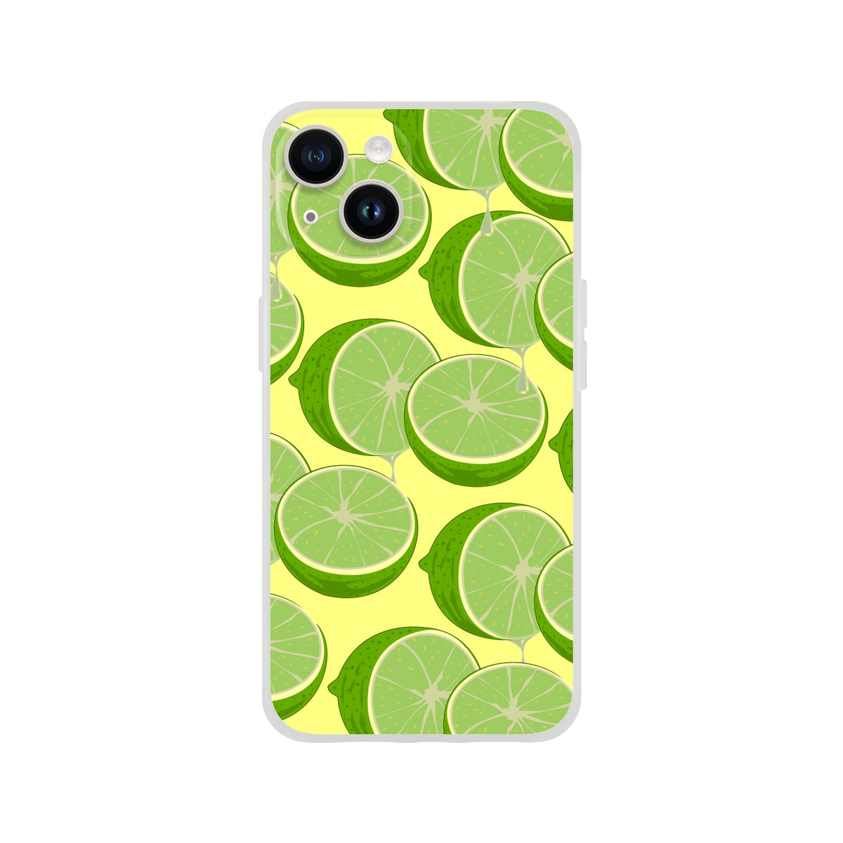 Cute Lime Slice iPhone Case for iPhone 13–16 with a yellow background lime pattern.