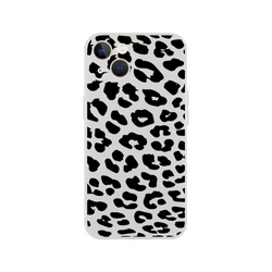 Retro Snow Leopard iPhone case with black leopard spots on light gray, animal aesthetic.