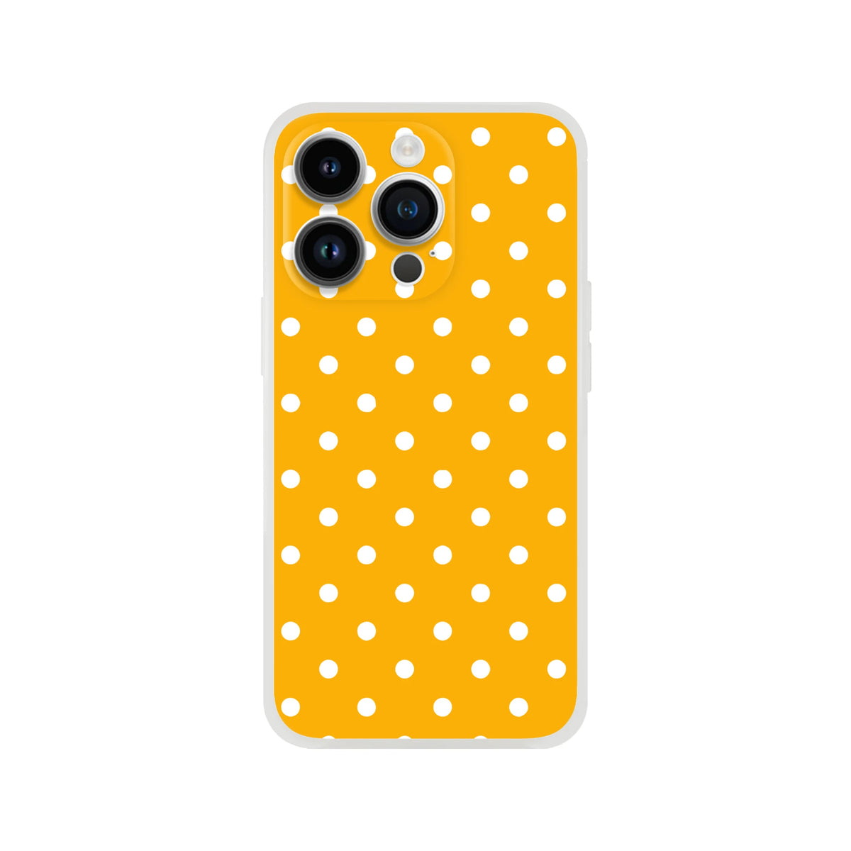 Retro orange and white polka dot iPhone case with slim TPU protection for models 13-16.