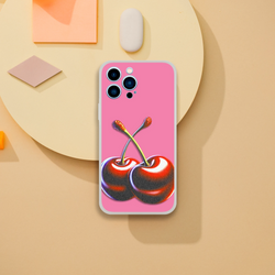 Pink Retro Cherries iPhone Case for iPhone 13-16 with cherry illustration in Y2K aesthetic.