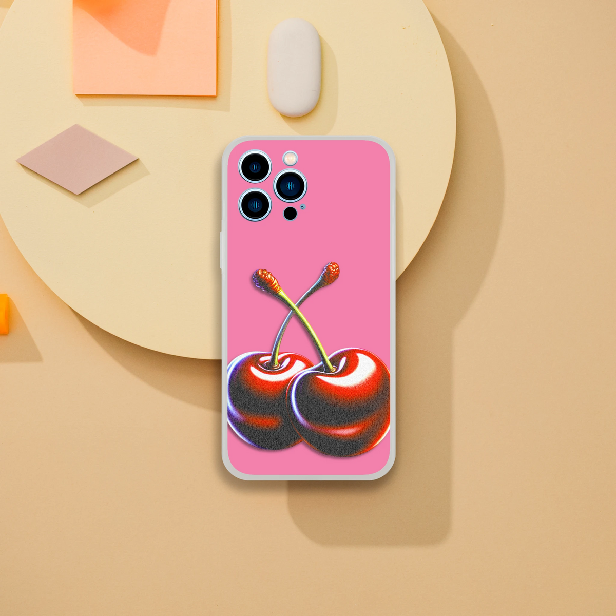 Pink Retro Cherries iPhone Case for iPhone 13-16 with cherry illustration in Y2K aesthetic.