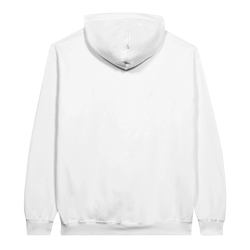 White women's Y2K Paradise Hoodie back view, plain pullover hooded sweatshirt.