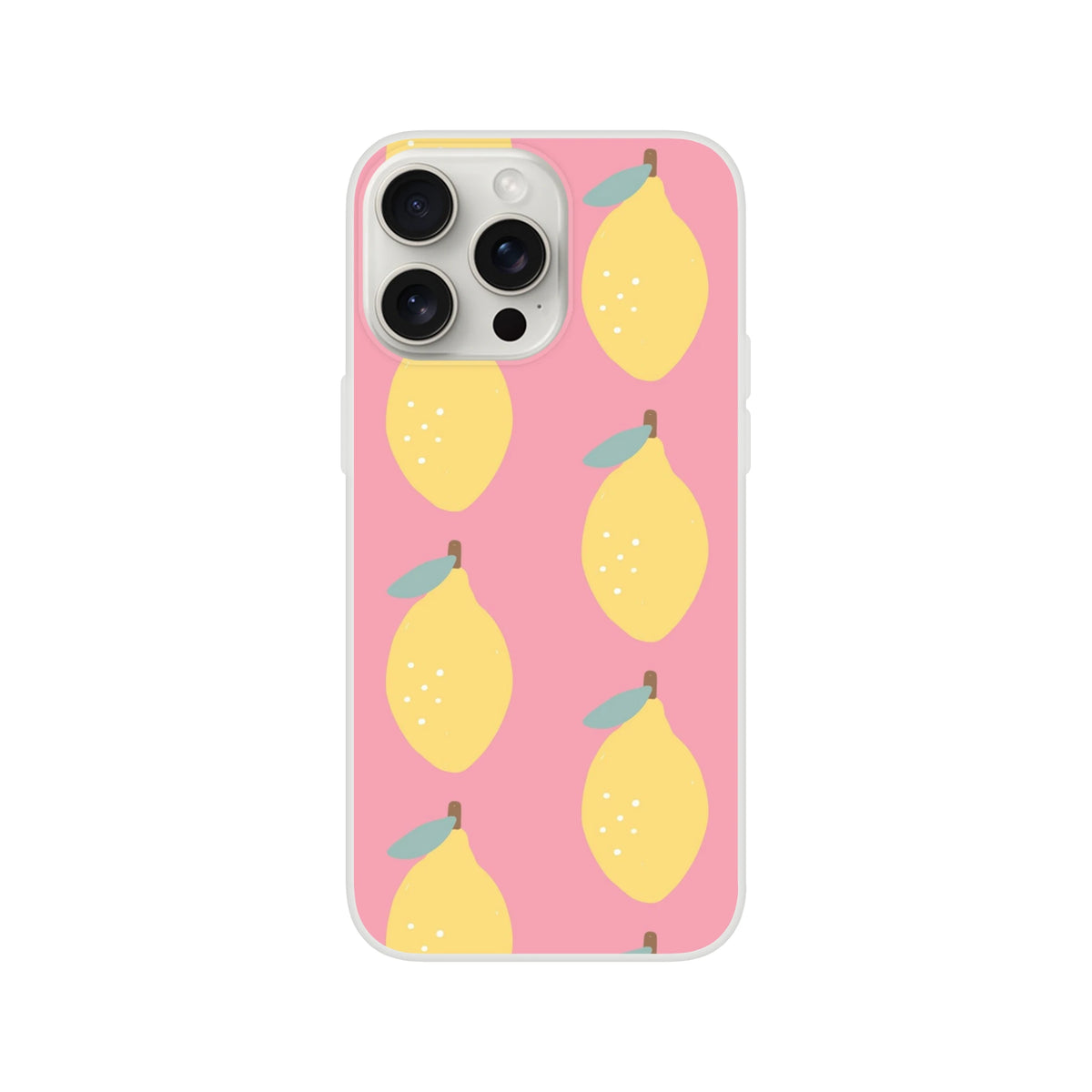 Cute lemon-pattern pink iPhone case for 13-16, flexi with frosty clear texture and tear-resistant protection.