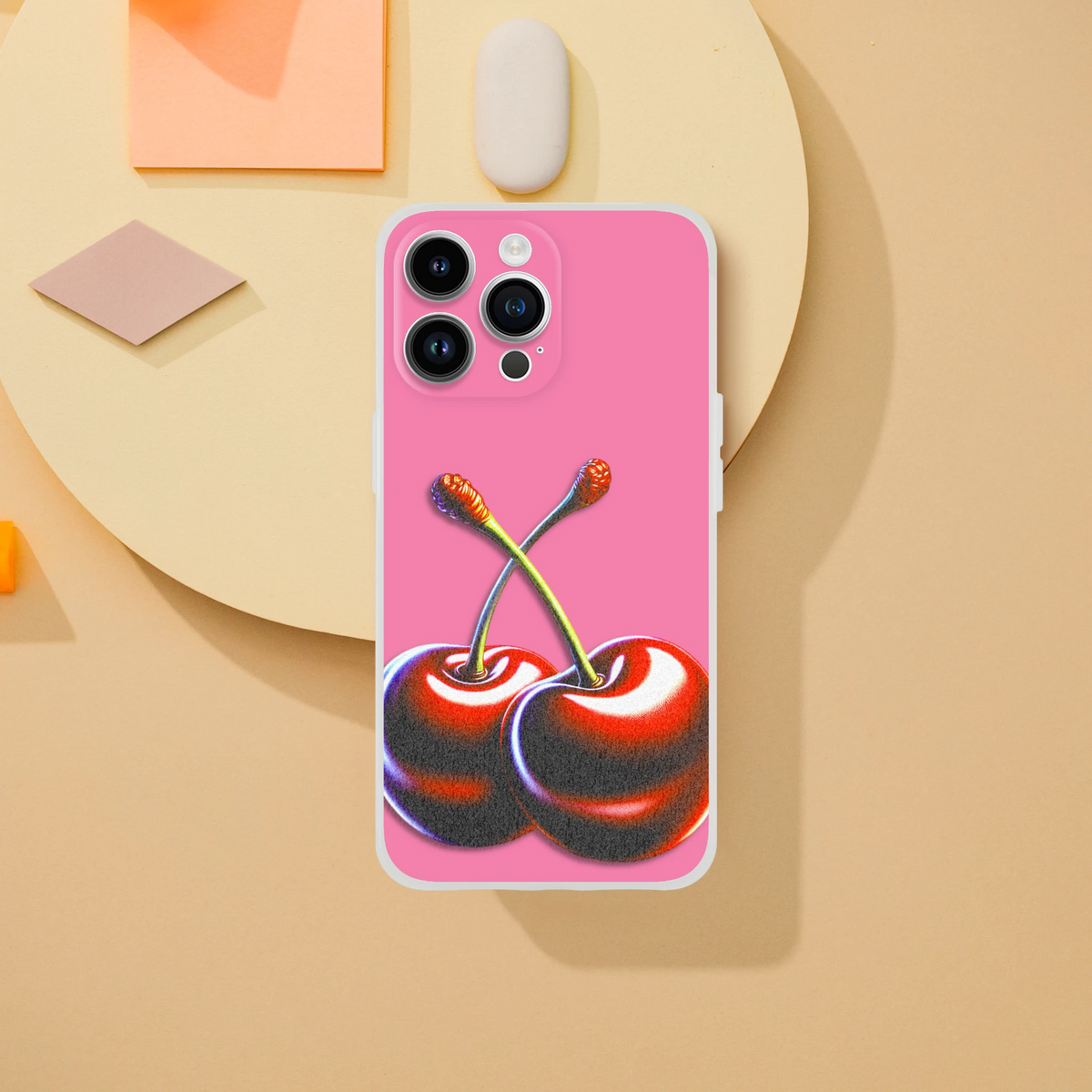 Pink Retro Cherries iPhone case for iPhone 13-16 with Y2K aesthetic cherry motif.