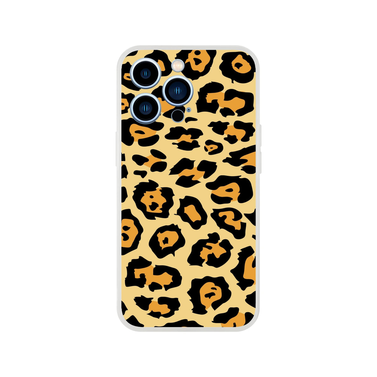 Classic leopard print iPhone case for 13-16; retro animal pattern in tan, black, orange.