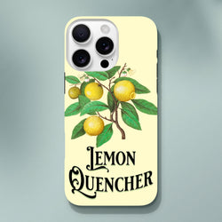 Vintage lemon tough iPhone case featuring retro botanical lemon branch illustration and Lemon Quencher text.