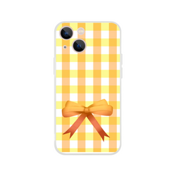 Yellow Gingham Bow iPhone Case (13-15) in Cute Coquette Aesthetic with yellow gingham pattern and bow.