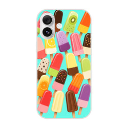 Colorful retro popsicle iPhone case with various ice lollies on a turquoise background for summer style.