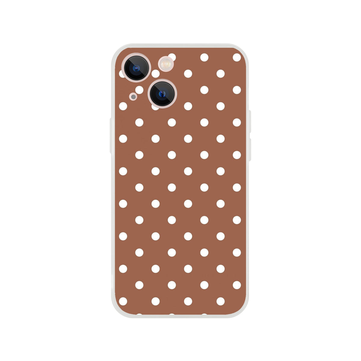 Retro brown and white polka dot iPhone case with slim matte finish and shock-absorbing TPU protection for models 13-16.