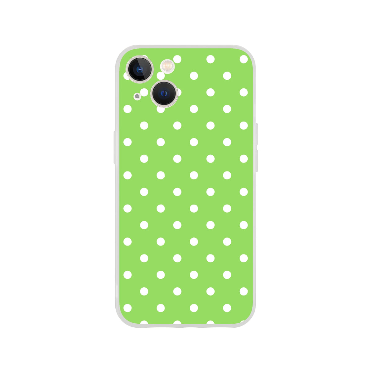 Retro green and white polka dot iPhone case with matte finish and shock-absorbing protection for models 13 through 16.