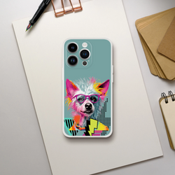 Funny Dog iPhone Case (13-16) with a colorful retro-dog illustration wearing glasses