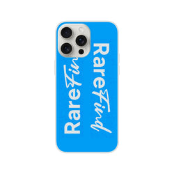 Rare Find blue iPhone case for 13-16 with a white positive slogan on a matte finish.