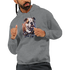 Grey men's graphic hoodie featuring a bulldog on a skateboard, front pouch pocket, 50/50 cotton-poly blend.