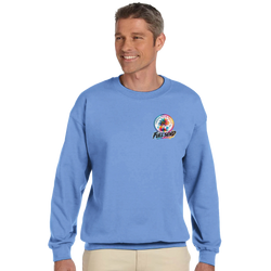 Light blue crewneck sweatshirt featuring Urban Palm Trees and Full Send graphic. Relaxed fit streetwear top for casual wear.