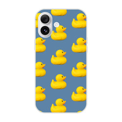 Blue aesthetic rubber duck iPhone case for iPhone 13-16, yellow ducks pattern on blue background.