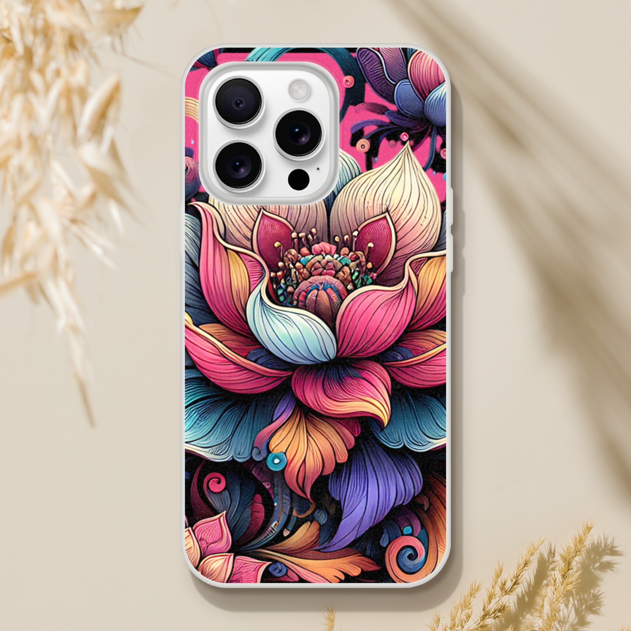 Mandala flower iPhone case, slim protective cover with vibrant boho design for iPhone 16/15/14/13