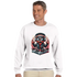White cotton blend sweatshirt featuring a DJ teddy bear wearing headphones and sunglasses at a turntable.