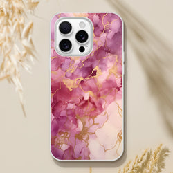 Pink marble iPhone case with blush rose gold abstract veins, slim matte shell compatible with iPhone 13-16.