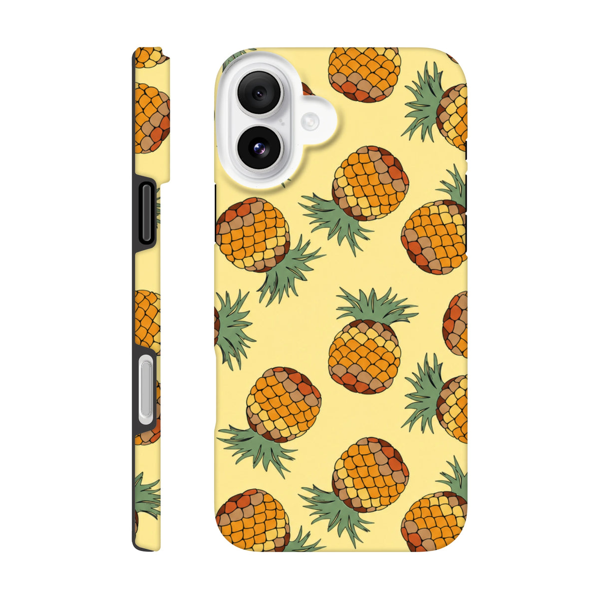 Yellow pineapple pattern iPhone tough case featuring a tropical wraparound print for impact protection and street-style city wear.
