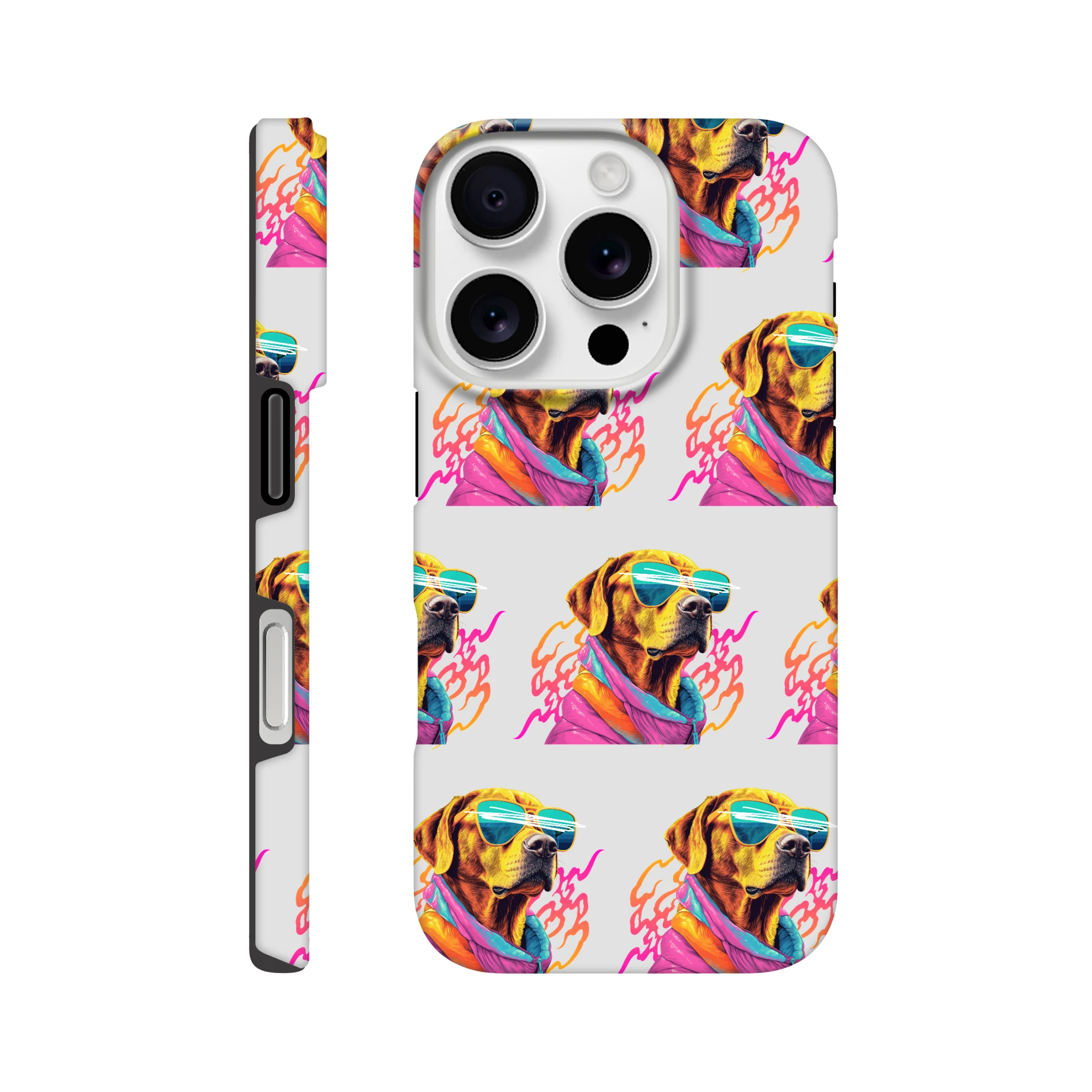 Cool Dog Phone Case Tough Protective Cover iPhone 16 15 14 13 with dual-layer wraparound print of a dog in sunglasses