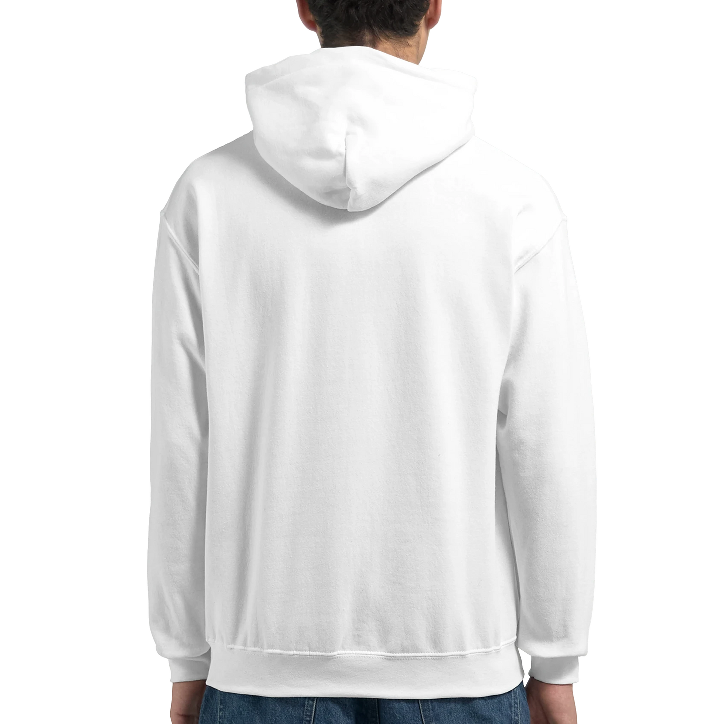 White men's union jack hoodie worn by a person on a white background. 5