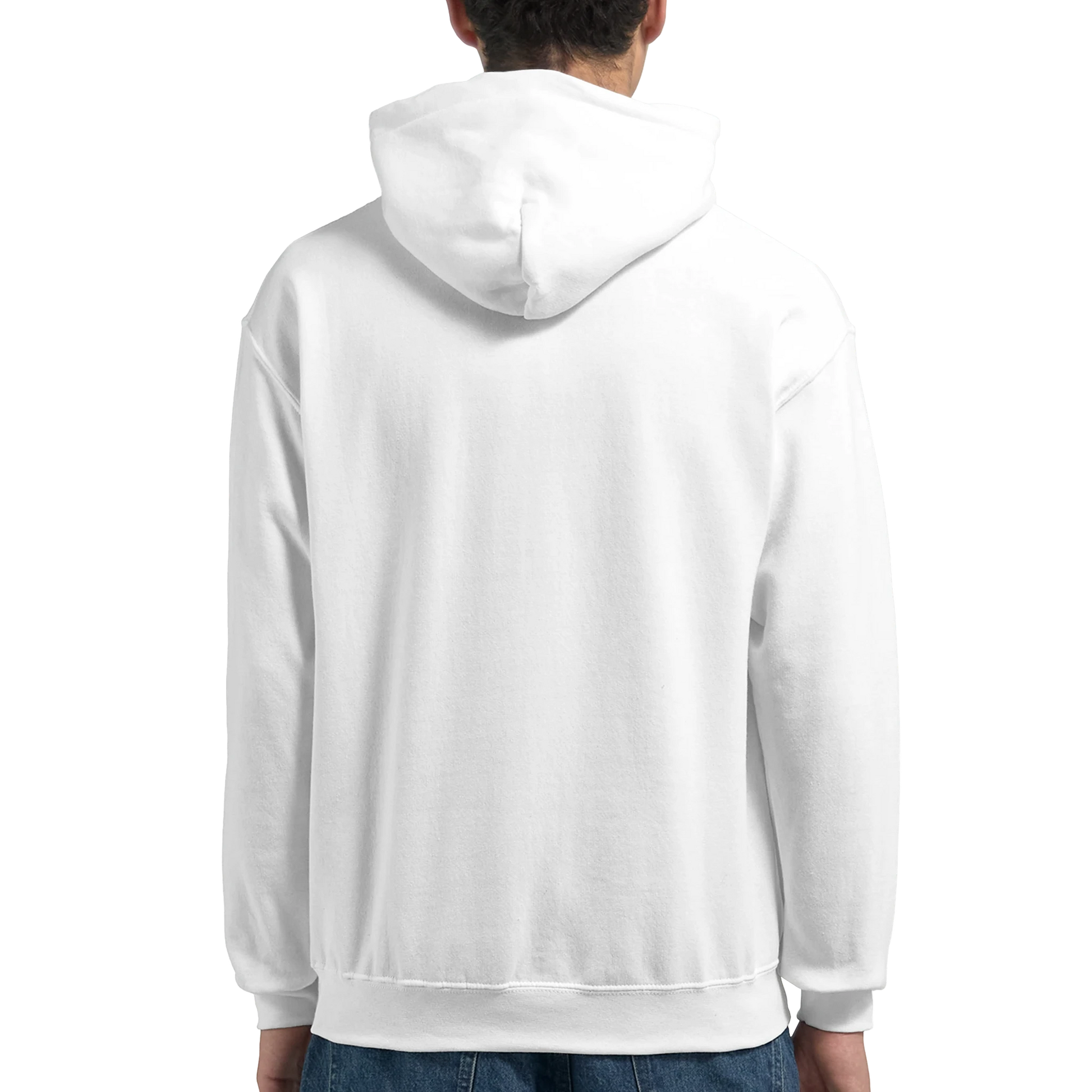 White men's union jack hoodie worn by a person on a white background. 5