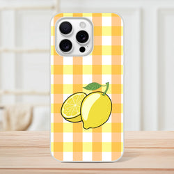 Yellow lemon-gingham iPhone case for iPhone 13-16 with bright lemon print