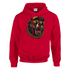 Red hoodie featuring a bold graphic of a roaring grizzly bear wearing sunglasses and a gold chain.
