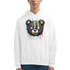 Men's white cotton-poly hoodie with a colorful graffiti teddy bear graphic on the front.