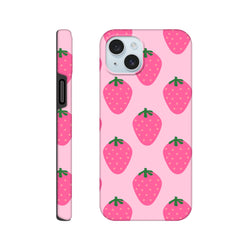 Pink iPhone case featuring a cute strawberry pattern with vibrant graphics and tough protective design for reliable defense.