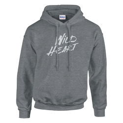 Cute Wild Heart Hoodie in heather gray with bold white Wild Heart slogan across the front.