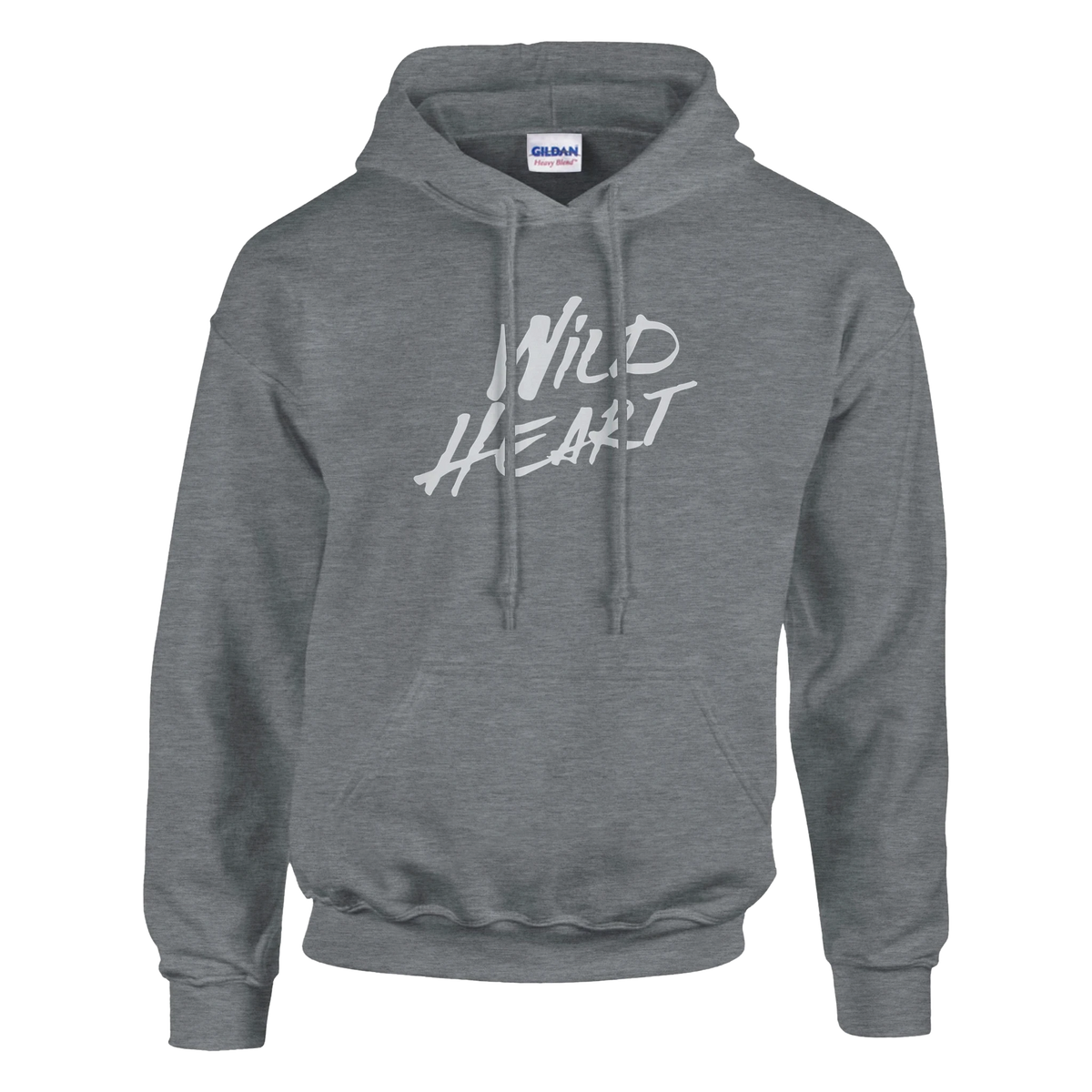 Cute Wild Heart Hoodie in heather gray with bold white Wild Heart slogan across the front.