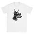 White T-shirt with gangster dog graphic: Doberman wearing sunglasses and a chunky chain collar.