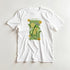 White women's lemon graphic T-shirt with a green lemon-can print and yellow slices.