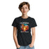 California Beach women's graphic T-shirt in black with sunset palm design and Beach Paradise script; sizes S-XL.