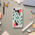 Floral iPhone 13-16 case: transparent slim protective cover with green leaves and pink flowers.