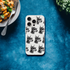 Transparent iPhone case featuring a repeating gangster Doberman dog pattern wearing sunglasses for iPhone 13-16.
