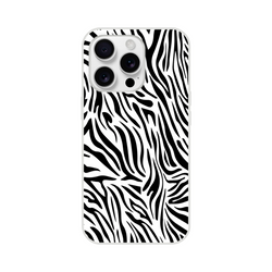 Black and white zebra print iPhone case for 13-16, bold Y2K animal aesthetic with durable print.