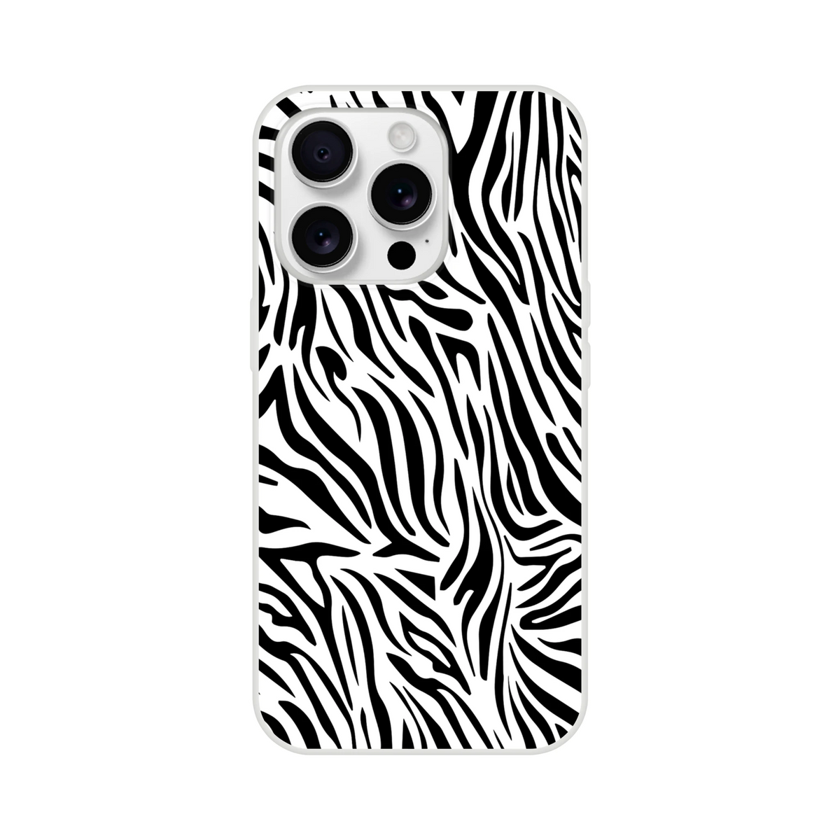 Black and white zebra print iPhone case for 13-16, bold Y2K animal aesthetic with durable print.