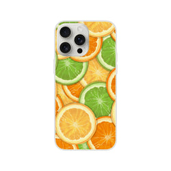 Tropical citrus fruit phone case featuring orange, lime, and lemon slices for iPhone 13–16.