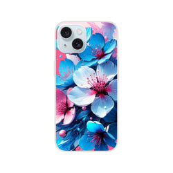 Blossom floral iPhone case with pastel blue and pink blooms, slim TPU cover.