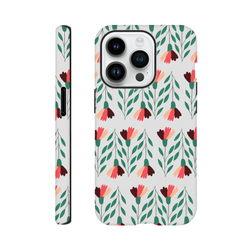 Floral wraparound print tough case for iPhone 16/15/14/13 with dual-layer protection and glossy finish.