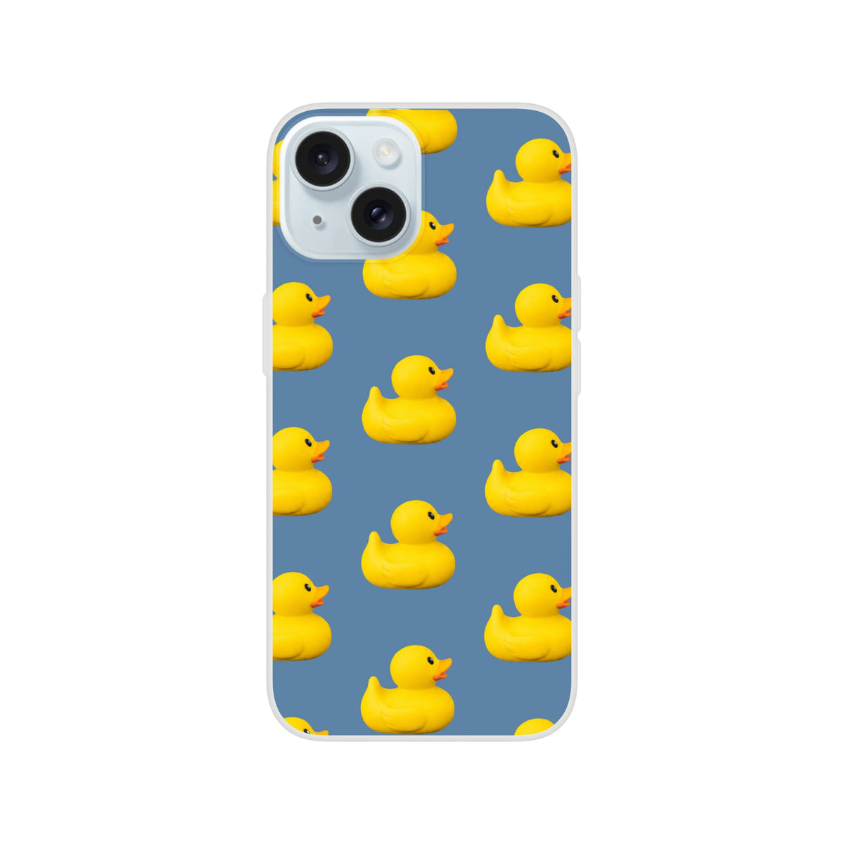 Blue aesthetic rubber duck print iPhone case for 13-16, matte finish