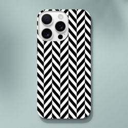 Black and white geometric herringbone iPhone case with tough dual-layer shell and shock-absorbing TPU for daily protection.