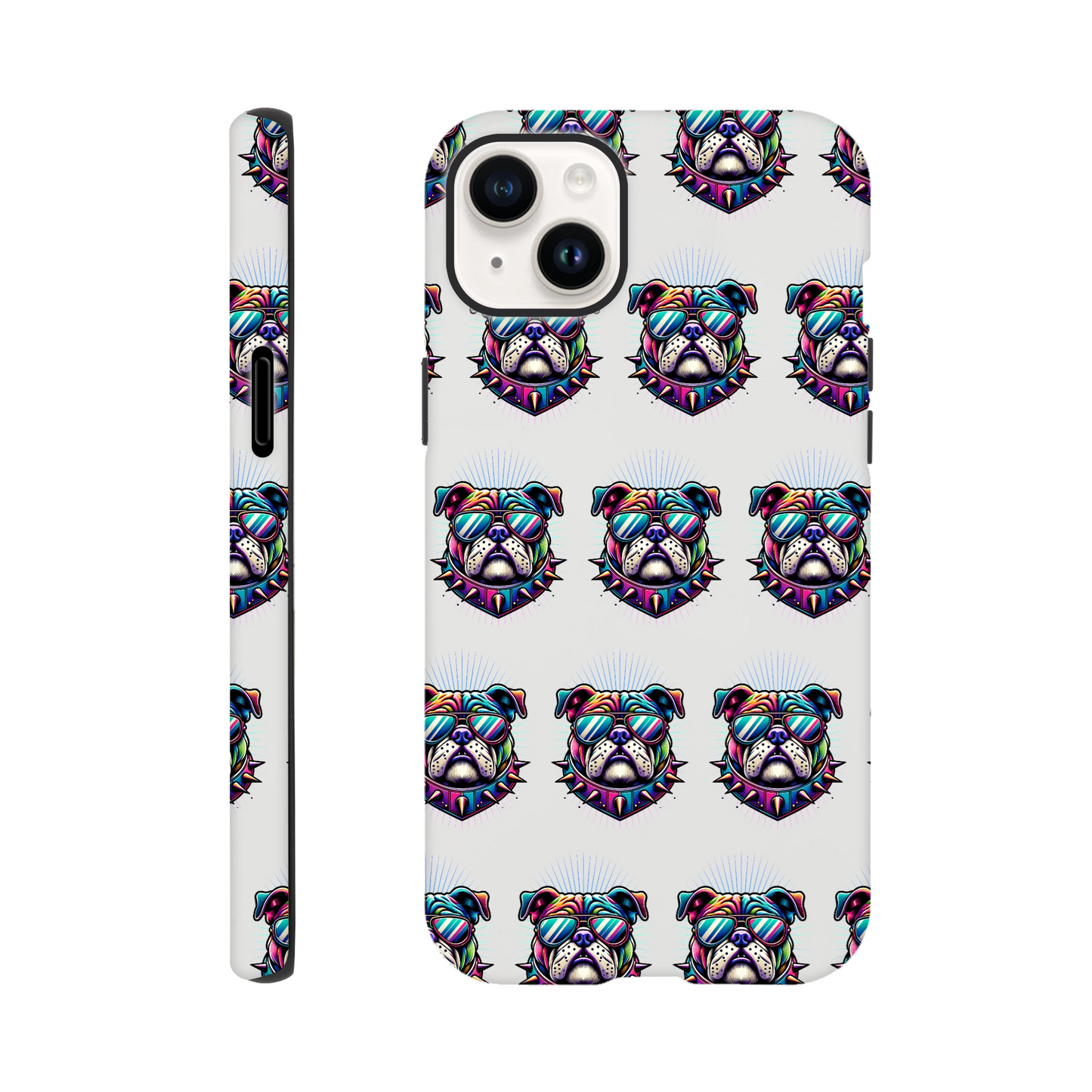 Bull Dog phone case with glossy double-layer protection and wraparound bulldog design for iPhone 16 15 14 13.